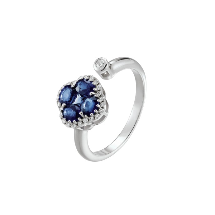 Bague Nénuphar Saphir Bleu ouverte