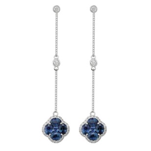 Boucles d’oreilles chaînes Nénuphar Saphir Bleu