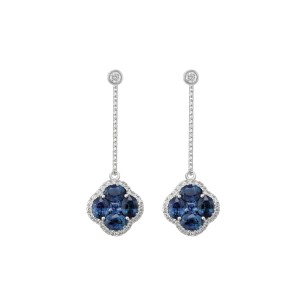 Boucles d’oreilles pendantes Nénuphar Saphir Bleu