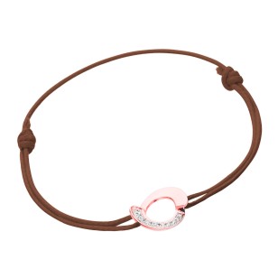 Bracelet Envol - Or Rose pavage sur cordon chocolat