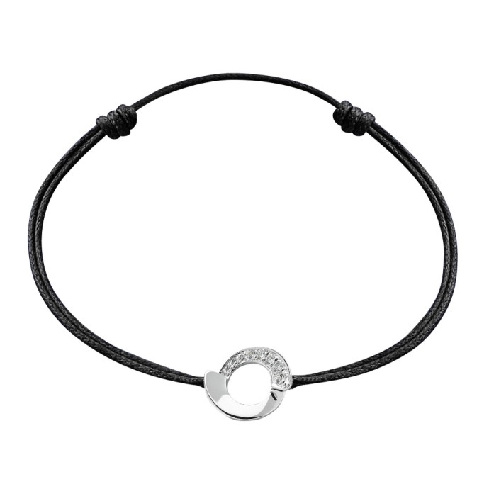 Bracelet Envol - Or Blanc pavage sur cordon noir