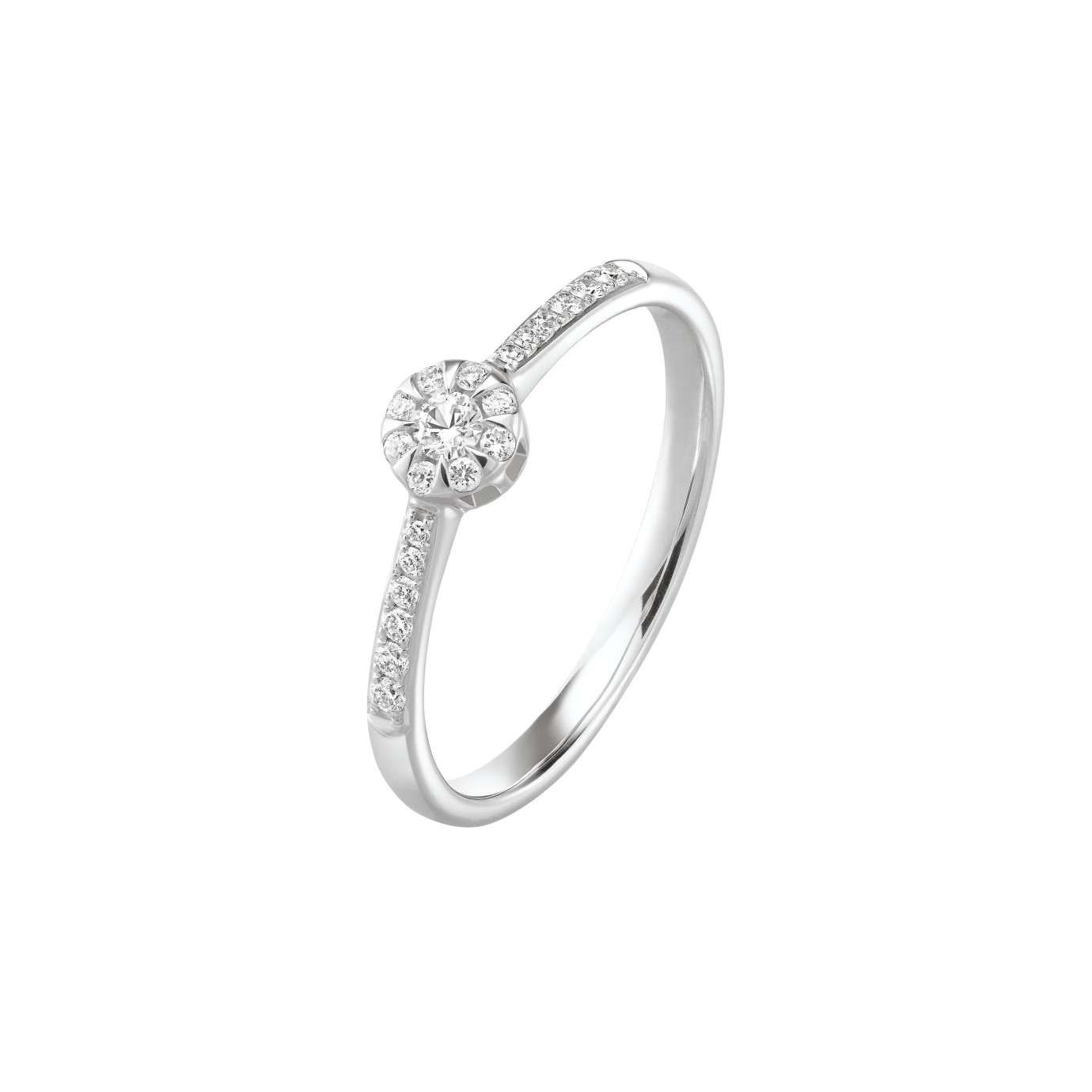 Bague Solitaire Argent Avec 9 Diamants - Taille 52 - Occasion Pronuptia